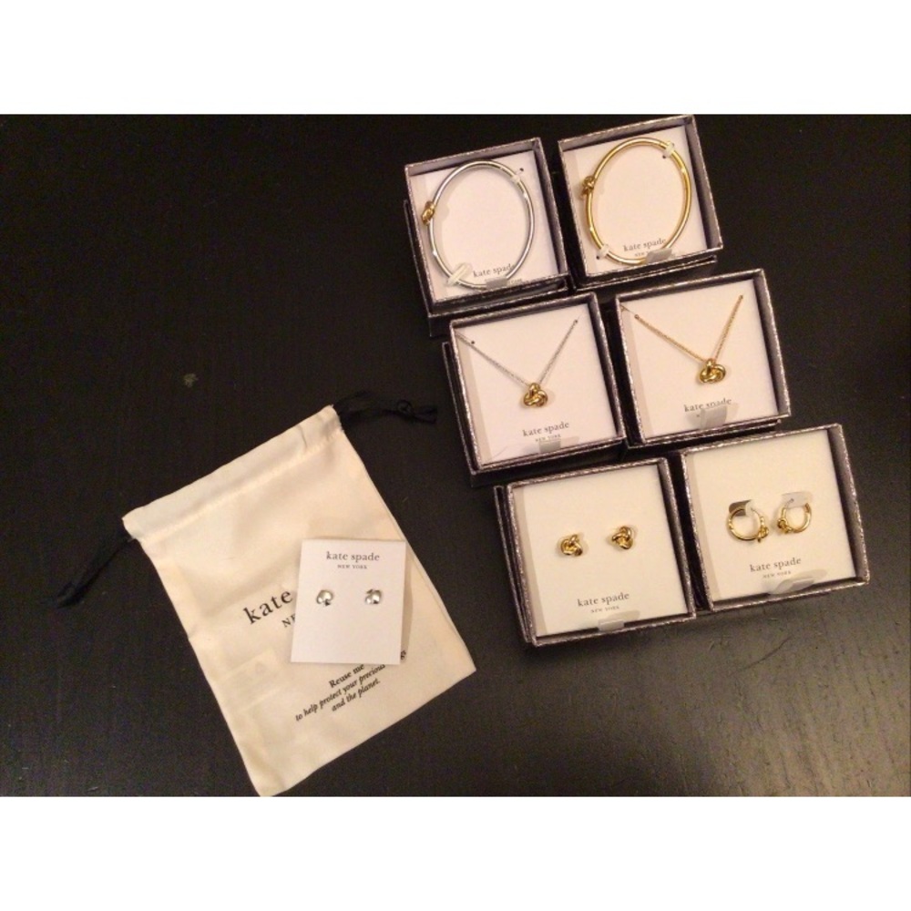 6 boxed Kate Spade double knot earrings, bracelet, necklace Jewelry FREE studs